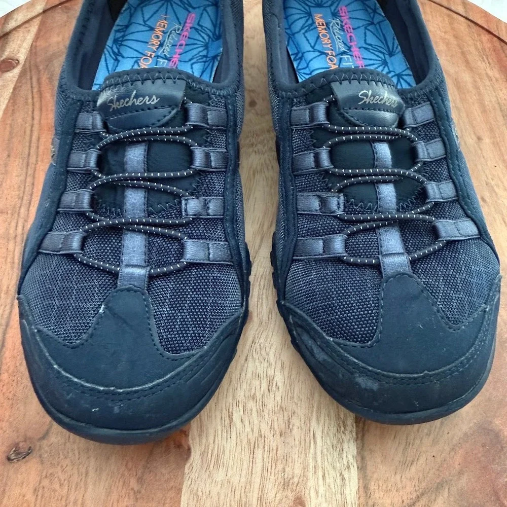 Skechers Relaxed Fit Memory Foam Navy Blue Bungee‎ Slip On Sneakers Wmns Sz 6.5